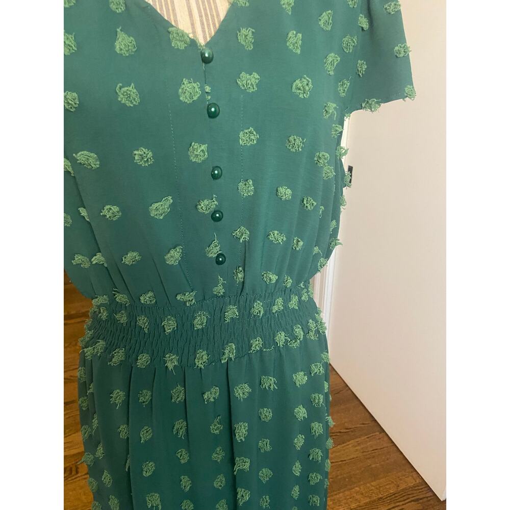 PRETTYGARDEN forest green clip dot maxi dress w/ v neck & short flutter sleeves - Picture 3 of 11